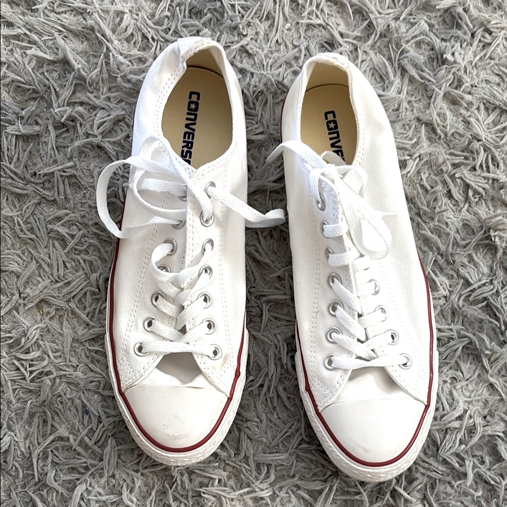 Converse White Canvas Sneakers with Red Trim